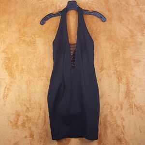 ANGEL BIBA Womens Dress Size 6 Black Mini Bandage Halter Strappy Back Stretch